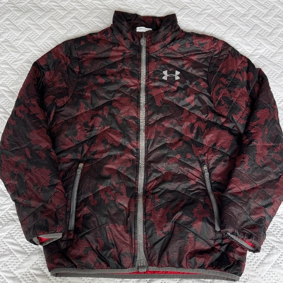 Under Armour Preteen Youth Boy Large 12/14 Coldgear Red Black Jacket Coat Camo - Picture 1 of 11